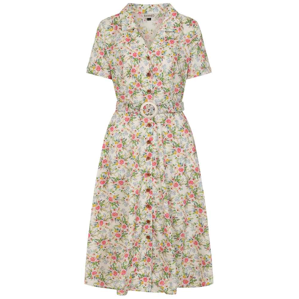 Banned - Kate Bloom Flare Kleid - Creme
